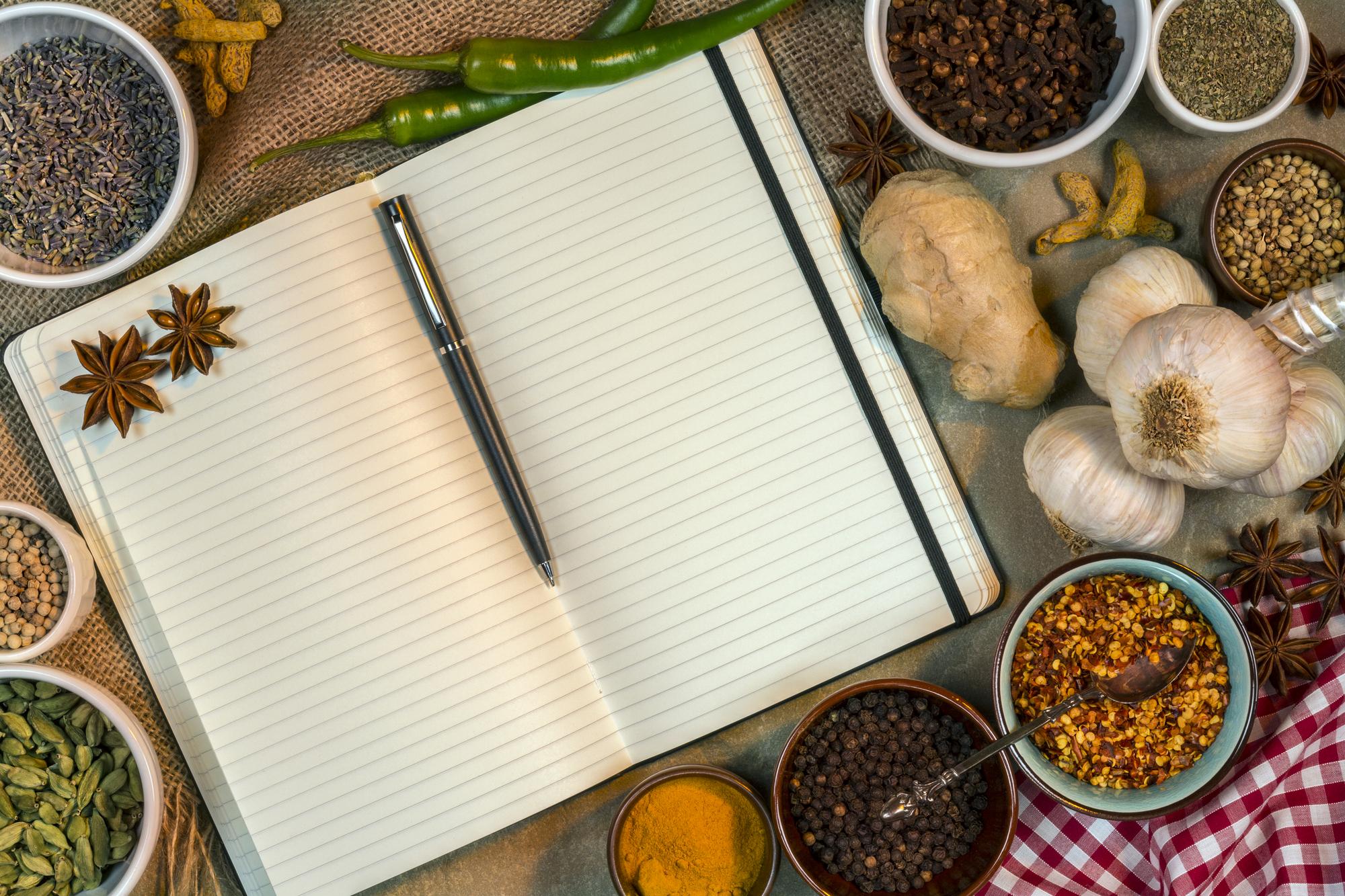 Notebook with annotated recipe and measurements